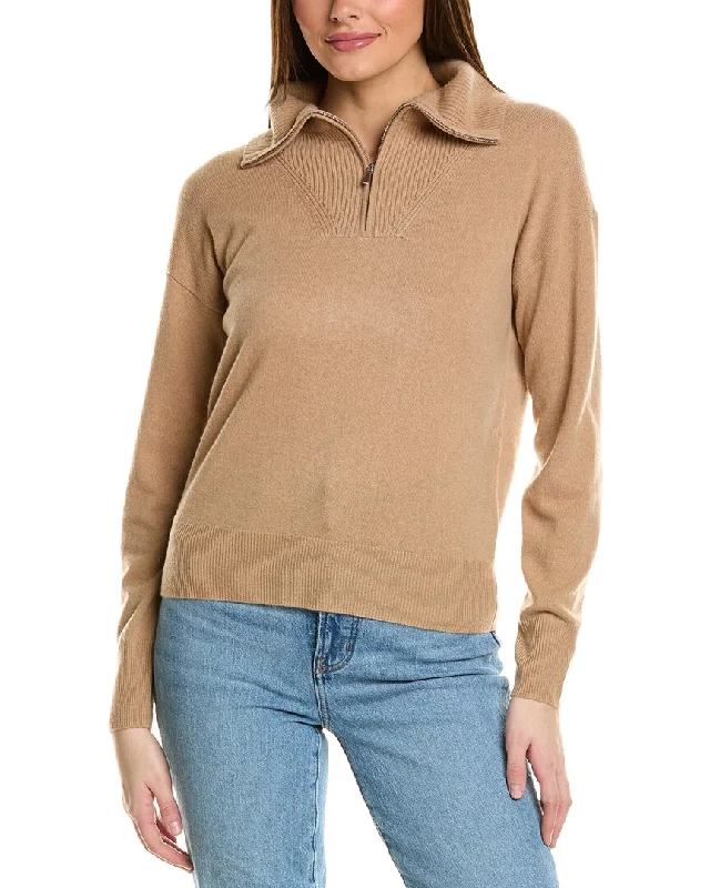 Versatile fashion options for every occasion   Amicale Cashmere Rib Detail 1/4-Zip Cashmere Pullover