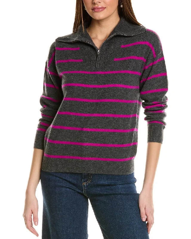 Step up your style with trendy women’s clothing   Amicale Cashmere Striped 1/4-Zip Cashmere Pullover
