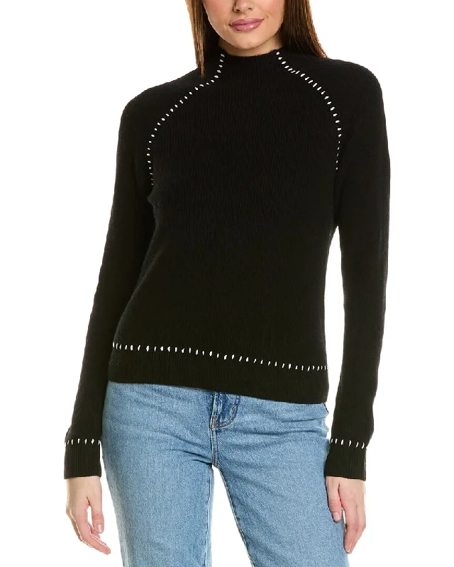Chic, modern fashion for empowered women   Amicale Cashmere Whipstitch Shaker Funnel Neck Cashmere Sweater
