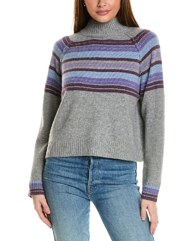 Comfortable yet stylish outfits for women on the go   Collaboration Macie Stripe Mock Neck Cashmere Sweater