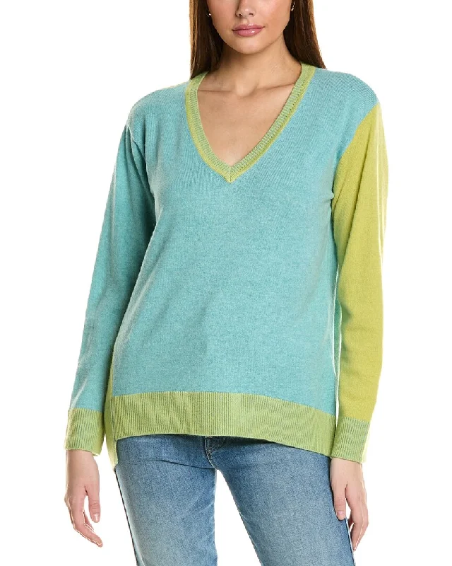 Iconic women’s outfits that never go out of style   Collaboration V-Neck Asymmetrical Colorblocked Cashmere Sweater