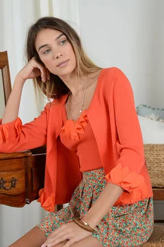 Uncover unique pieces for your perfect wardrobe   Molly Bracken Embossed Fine Mesh Petal Knit Cardigan