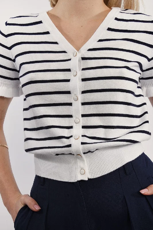 Affordable stylish women’s fashion collection   Molly Bracken White Navy Buttoned Cardigan