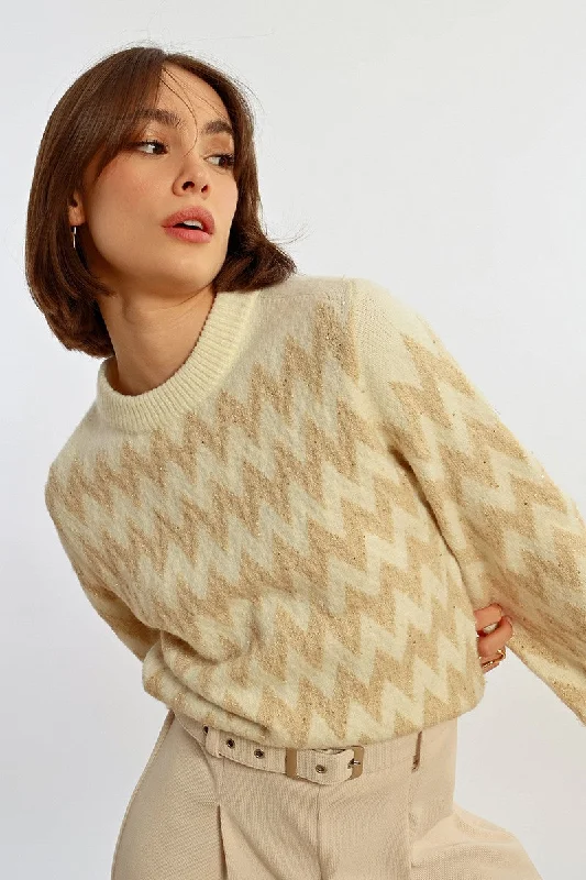 High-fashion styles at affordable prices   Lili SIdonio Off White Jumper With Gold Zig Zag Print