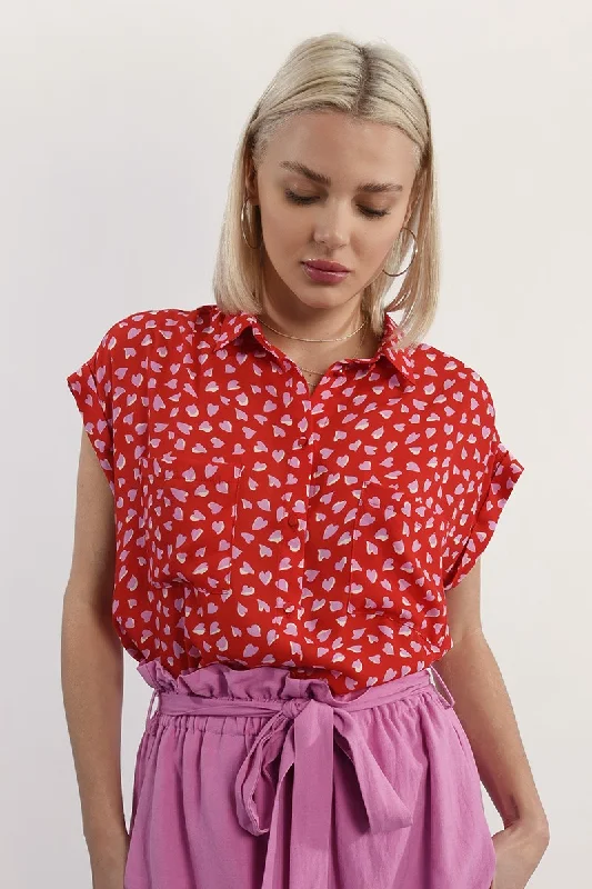 Casual yet chic women’s outfits for work or play   Molly Bracken Ladies Red Mia Woven Shirt