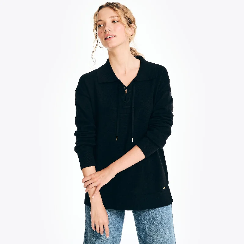 Dress to impress with elegant women’s wear   Nautica Womens Lace-Up Tunic Sweater