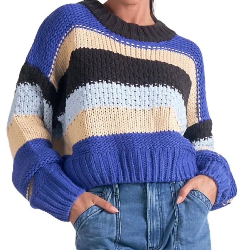 Fashionable women’s clothing that makes you shine   Striped Crewneck Cropped Sweater In Blue Multi
