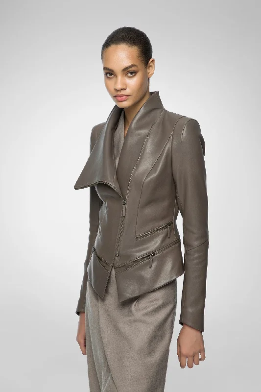 Cozy women’s clothing for the colder months   Alice - Warm Grey Leather Jacket