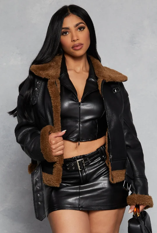 Refresh your wardrobe with stylish women’s outfits   Faux Leather Faux Fur Lined Moto Jacket
