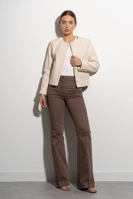Effortlessly chic outfits for the modern woman   Luxy Collarless Leather Blazer- Parchment