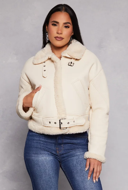 Designer-inspired women’s fashion at affordable prices   Faux Leather Faux Fur Lined Moto Jacket