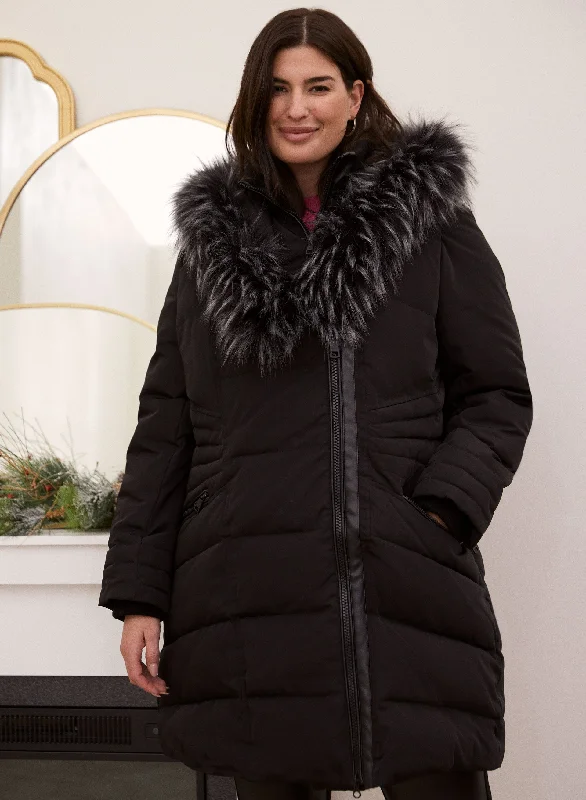 Timeless clothing pieces every woman should own   Faux Fur Trim Asymmetrical Coat