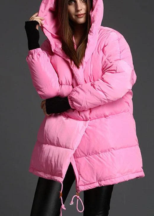 Latest fashion trends for modern women   Plus Size Pink Hooded Drawstring Winter Duck Down Down Coat
