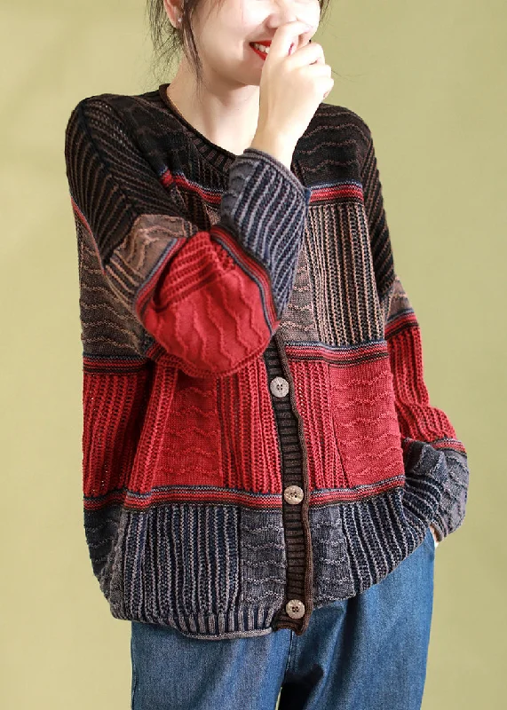 Stylish women’s clothing designed for comfort Red Casual Patchwork Knit Cardigan O Neck Button Spring Stylish women’s clothing designed for comfort Red Casual Patchwork Knit Cardigan O Neck Button Spring