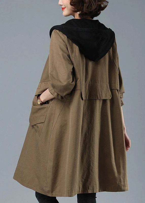 Comfortable yet stylish outfits for women on the go Unique Khaki Loose Patchwork Pockets Fall Hoodie Coat Comfortable yet stylish outfits for women on the go Unique Khaki Loose Patchwork Pockets Fall Hoodie Coat
