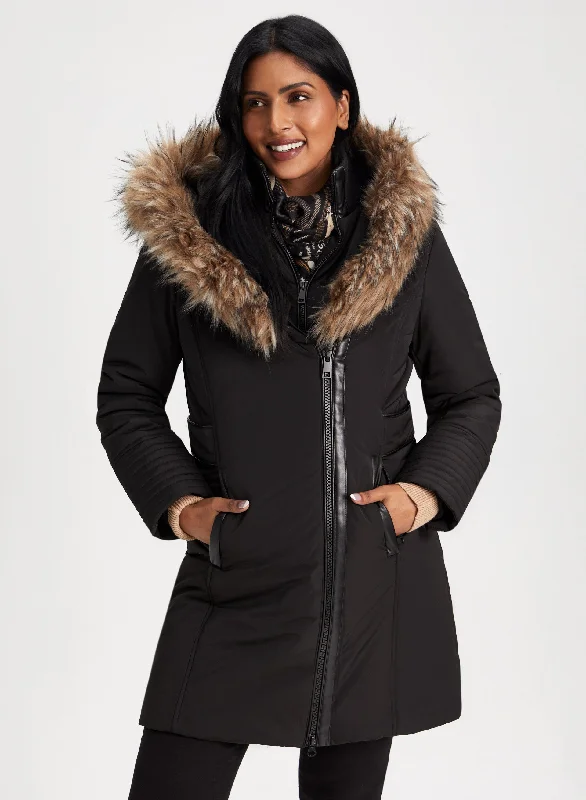 Chic and comfortable clothing for busy women   Vegan Down Faux Fur Coat