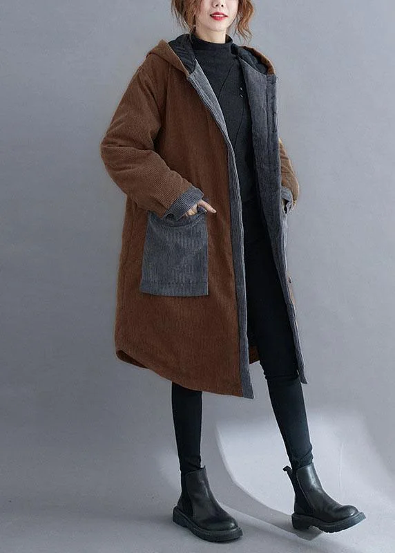 Elegant and comfortable women’s fashion wear   Women Coffee hooded Pockets Winter Cotton Thick Long sleeve Coats