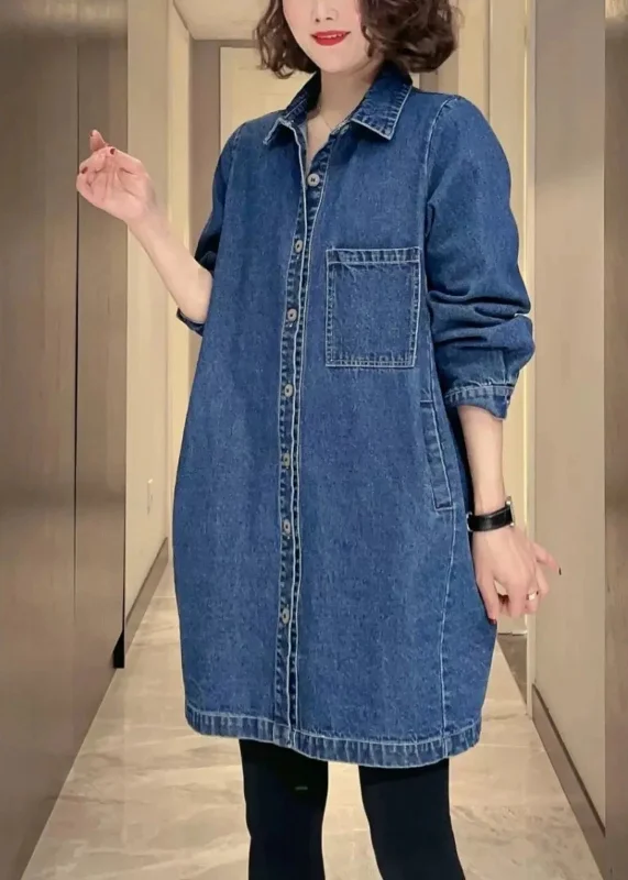 Bold, confident, and stylish women’s clothing   Women Denim Blue Pockets Patchwork Button Coat Fall