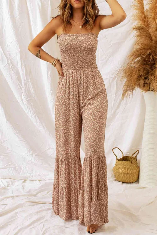 Uncover unique pieces for your perfect wardrobe Floral Spaghetti Strap Smocked Wide Leg Jumpsuit Uncover unique pieces for your perfect wardrobe Floral Spaghetti Strap Smocked Wide Leg Jumpsuit