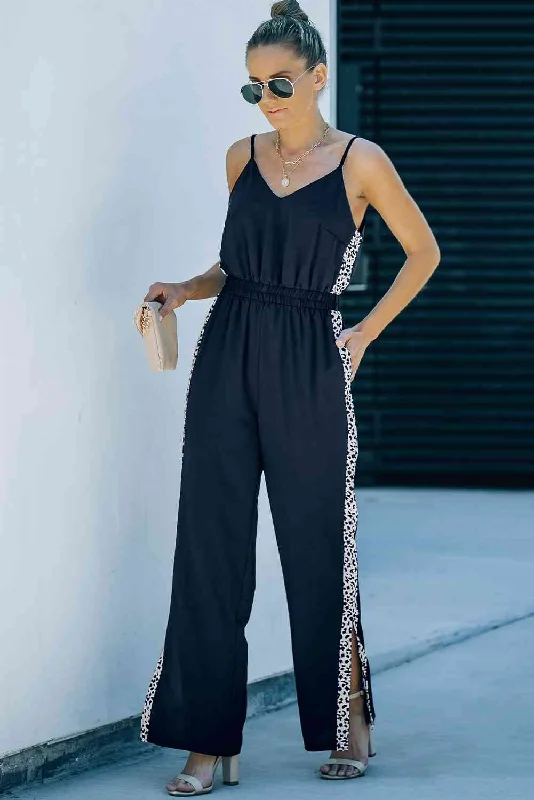 High-fashion styles at affordable prices Leopard Contrast Spaghetti Strap Wide Leg Jumpsuit High-fashion styles at affordable prices Leopard Contrast Spaghetti Strap Wide Leg Jumpsuit