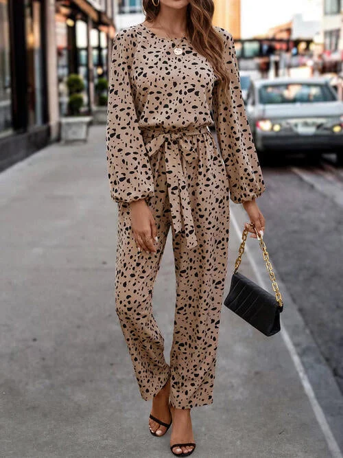Refresh your closet with chic and comfy styles Leopard Tie Front Balloon Sleeve Jumpsuit Refresh your closet with chic and comfy styles Leopard Tie Front Balloon Sleeve Jumpsuit