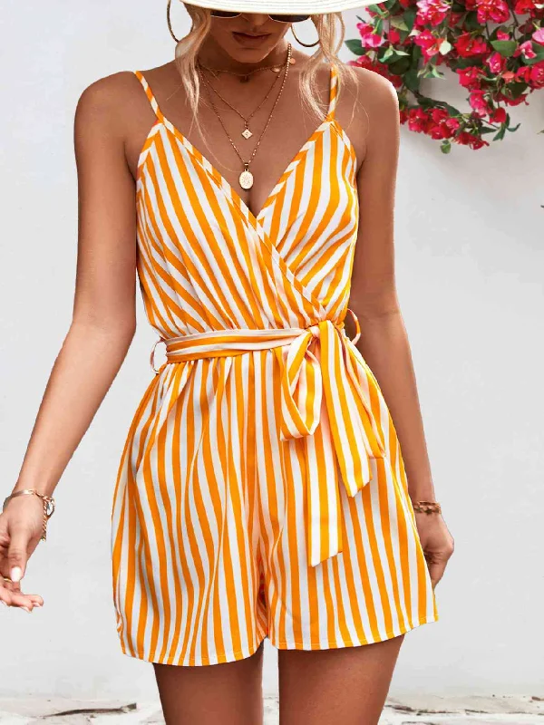 Fashion-forward styles that make a statement Striped Tie Waist Spaghetti Strap Romper Fashion-forward styles that make a statement Striped Tie Waist Spaghetti Strap Romper
