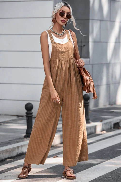 Bold, confident, and stylish women’s clothing   Texture Buttoned Wide Leg Overalls