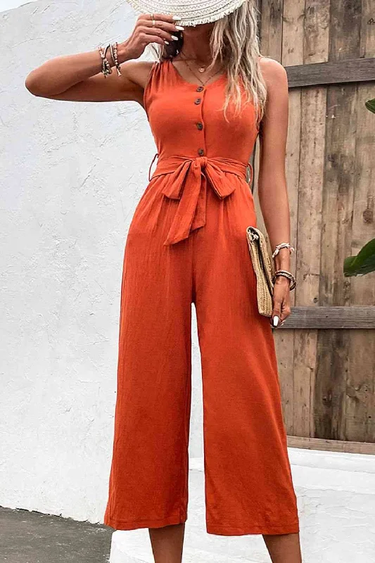 Affordable stylish women’s fashion collection Tie Belt Sleeveless Jumpsuit with Pockets Affordable stylish women’s fashion collection Tie Belt Sleeveless Jumpsuit with Pockets