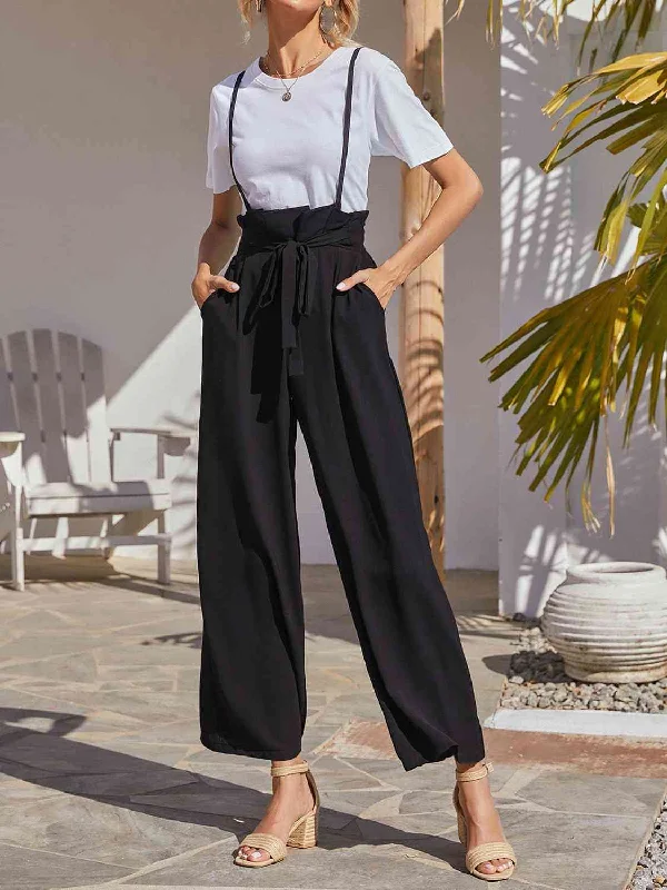 Stylish plus-size clothing for women   Tie Front Overalls with Pockets