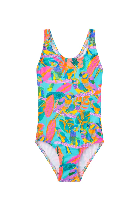 Bold fashion choices for the confident woman   Girls One Piece in Techno Parrots