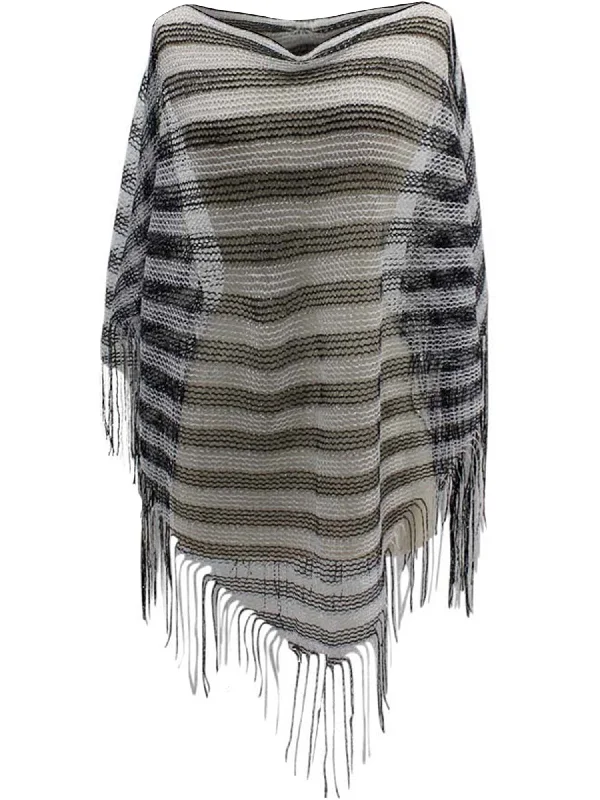 Dress up or down with these versatile pieces   Black & White Stripe Metallic Mesh Poncho Shawl