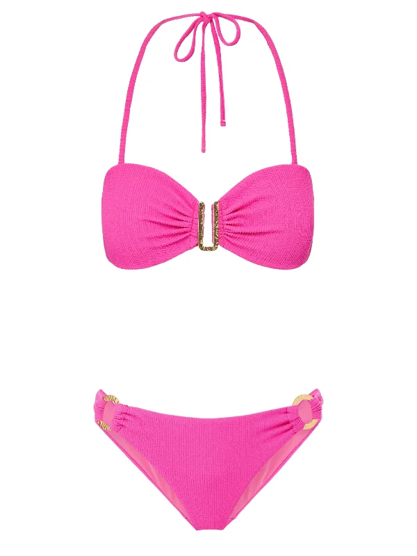 Sustainable fashion for stylish women Cindy Top + Ring Trim Bottom in Shocking Pink Texture Sustainable fashion for stylish women Cindy Top + Ring Trim Bottom in Shocking Pink Texture
