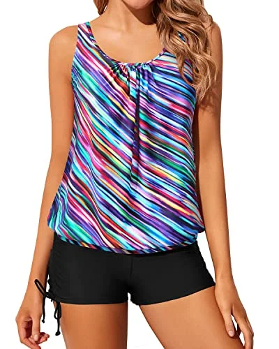 Feminine fashion to express your unique style   Built-In Sports Bras Tankini Swimsuits For Women Tops Boyshorts-Color Oblique Stripe