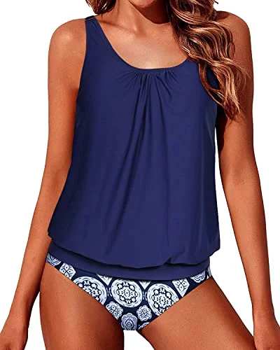 Trendsetting women’s clothing for fashion lovers   Tummy Control Loose Fit Tankini Bathing Suits For Women-Navy Blue Tribal
