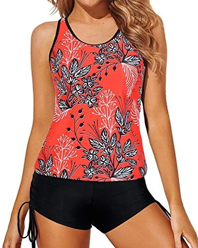 Bold and sophisticated looks for every woman   Women's Swimwear Strappy Criss Cross Backless Tankini-Red Floral