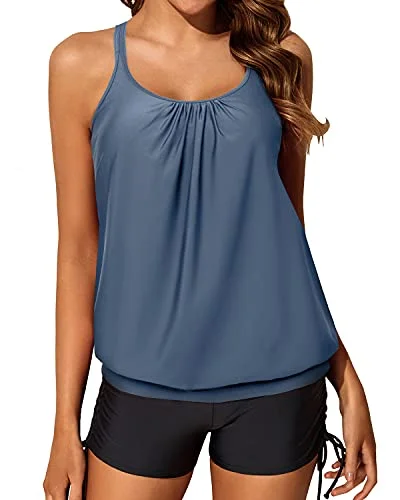 Refresh your wardrobe with stylish women’s outfits   Loose Fit Blouson Tankini Swimsuits Two Piece Strappy Bathing Suit Tops Shorts-Grey