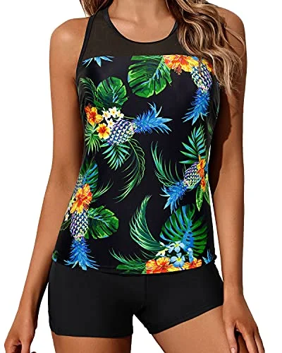 Versatile outfits to transition from day to night   Tankini Swimsuits For Women Sporty Tummy Control Bathing Suit-Black Pineapple
