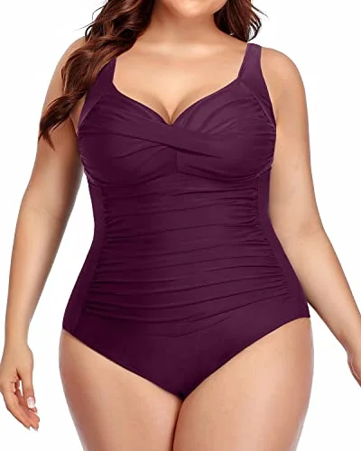 Elegant evening wear for special events   Twist Front Ruched Cross Swimsuits For Curvy Women-Maroon